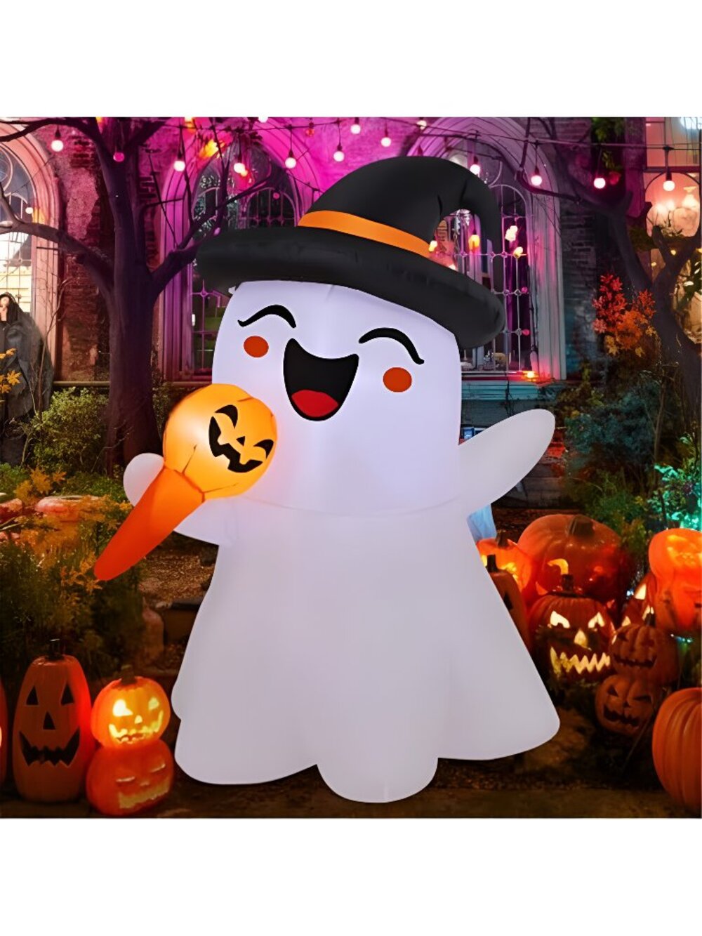 5.1FT Halloween Inflatables Singing Ghost Witch Hat Yard LEDs Decor